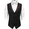 COOFANDY Men’s Western Vest Suede Cowboy Vest Casual Slim Fit Waistcoat | Western Outfit,Cowboy Attire,2 Pockets,Button Closure,Lining,Soft,Wedding,Costume Party,Halloween,Cosplay,Pirate,Country Vest(Black (With Pattern))