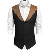 COOFANDY Men’s Western Vest Suede Cowboy Vest Casual Slim Fit Waistcoat | Western Outfit,Cowboy Attire,2 Pockets,Button Closure,Lining,Soft,Wedding,Costume Party,Halloween,Cosplay,Pirate,Country Vest(Black& Khaki(with Pattern))