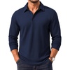 Men’s Long Sleeve Polo Shirt Collared Performance Golf Shirts Casual(Dark Blue)