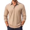 Men’s Long Sleeve Polo Shirt Collared Performance Golf Shirts Casual(Khaki)