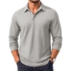 Men’s Long Sleeve Polo Shirt Collared Performance Golf Shirts Casual(Light Grey)