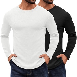 COOFANDY Crewneck Sweaters for Men Slim Fit Long Sleeve Pullover Tops | Stretch Ribbed Knit, Soft Touch Fabric, High Elasticity, Thermal Long Sleeve Tee Shirts(Black/White)