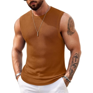 COOFANDY Mens Casual Knit Tank Top Muscle Summer Vacation Sleeveless Shirts | Ribbed Knitted Tank Top, Breathable Light Soft Textured Fabric, Fitted Muscle Style, Dressy Beach Wedding Cruise Tank Shirt(Camel Brown)