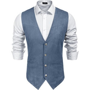 COOFANDY Men’s Western Vest Suede Cowboy Vest Casual Slim Fit Waistcoat | Western Outfit,Cowboy Attire,2 Pockets,Button Closure,Lining,Soft,Wedding,Costume Party,Halloween,Cosplay,Pirate,Country Vest(Navy Blue)