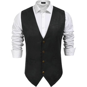 COOFANDY Men’s Western Vest Suede Cowboy Vest Casual Slim Fit Waistcoat | Western Outfit,Cowboy Attire,2 Pockets,Button Closure,Lining,Soft,Wedding,Costume Party,Halloween,Cosplay,Pirate,Country Vest(Black)