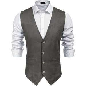 COOFANDY Men’s Western Vest Suede Cowboy Vest Casual Slim Fit Waistcoat | Western Outfit,Cowboy Attire,2 Pockets,Button Closure,Lining,Soft,Wedding,Costume Party,Halloween,Cosplay,Pirate,Country Vest(Grey)