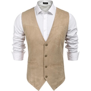COOFANDY Men’s Western Vest Suede Cowboy Vest Casual Slim Fit Waistcoat | Western Outfit,Cowboy Attire,2 Pockets,Button Closure,Lining,Soft,Wedding,Costume Party,Halloween,Cosplay,Pirate,Country Vest(Beige)