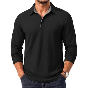 Men’s Long Sleeve Polo Shirt Collared Performance Golf Shirts Casual(A-black)