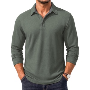 Men’s Long Sleeve Polo Shirt Collared Performance Golf Shirts Casual(Army Green)