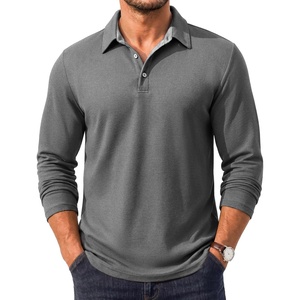 Men’s Long Sleeve Polo Shirt Collared Performance Golf Shirts Casual(Dark Grey)