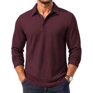 Men’s Long Sleeve Polo Shirt Collared Performance Golf Shirts Casual(Dark Red)