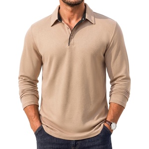Men’s Long Sleeve Polo Shirt Collared Performance Golf Shirts Casual(Khaki)