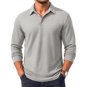 Men’s Long Sleeve Polo Shirt Collared Performance Golf Shirts Casual(Light Grey)
