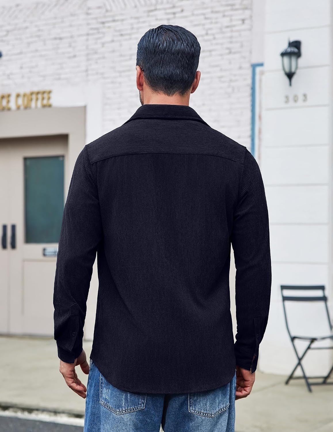 image:imageCOOFANDY Mens Button Down Shirt Long Sleeve Casual Corduroy Untucked Shirt Jacket with PocketAnavy