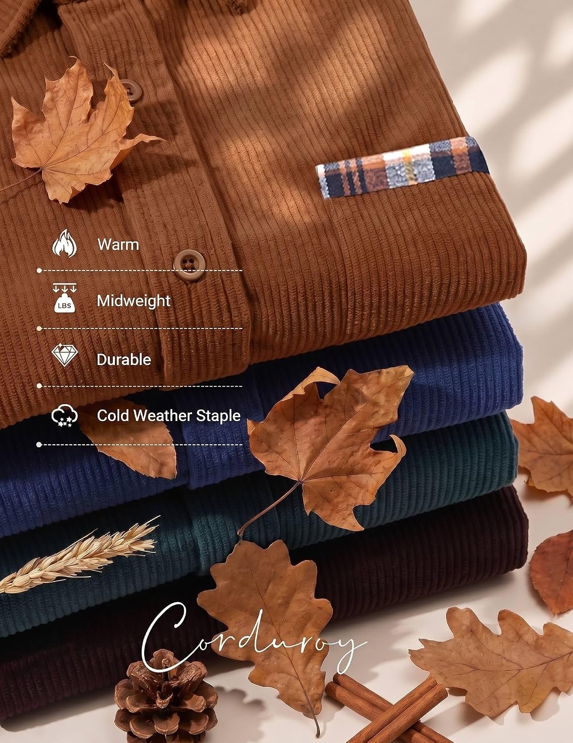 image:imageCOOFANDY Mens Button Down Shirt Long Sleeve Casual Corduroy Untucked Shirt Jacket with PocketBeige