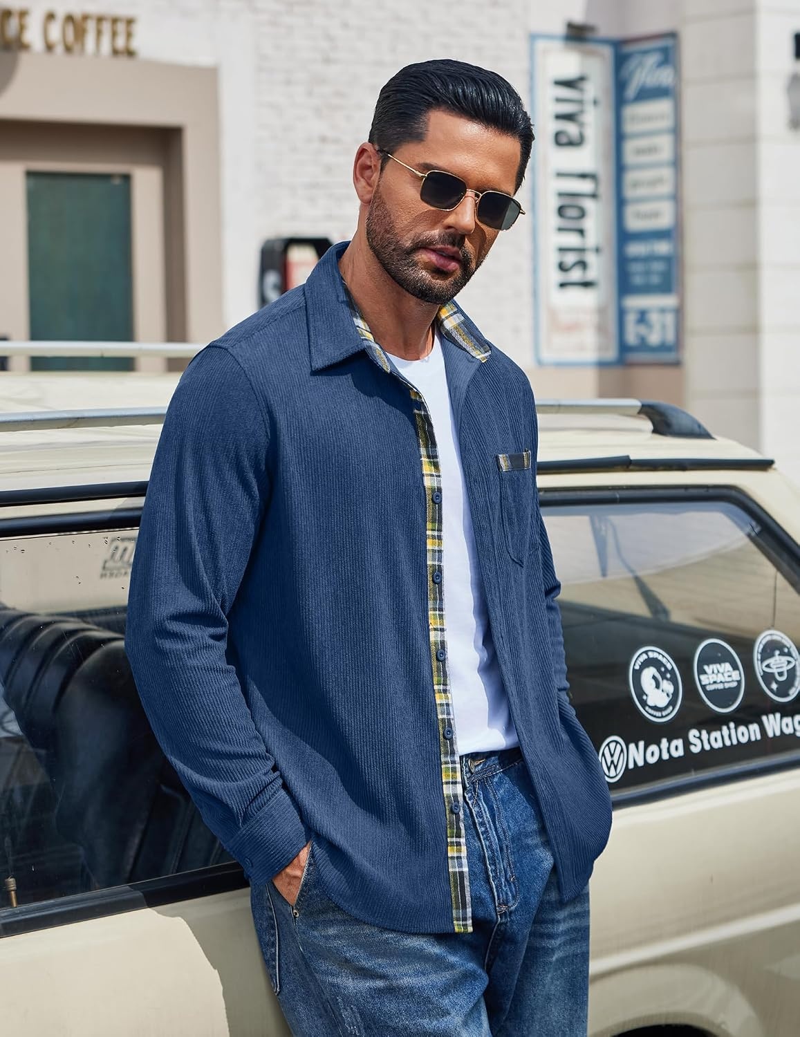 image:imageCOOFANDY Mens Button Down Shirt Long Sleeve Casual Corduroy Untucked Shirt Jacket with PocketBlue