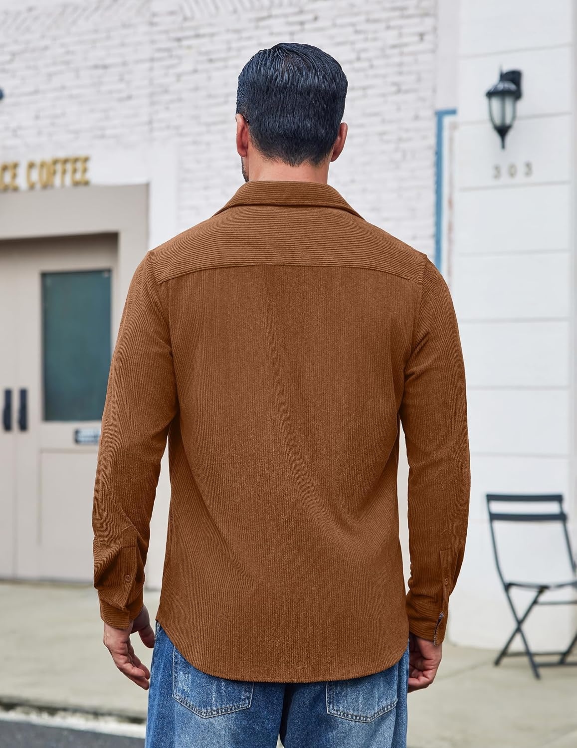 image:imageCOOFANDY Mens Button Down Shirt Long Sleeve Casual Corduroy Untucked Shirt Jacket with PocketCaramel