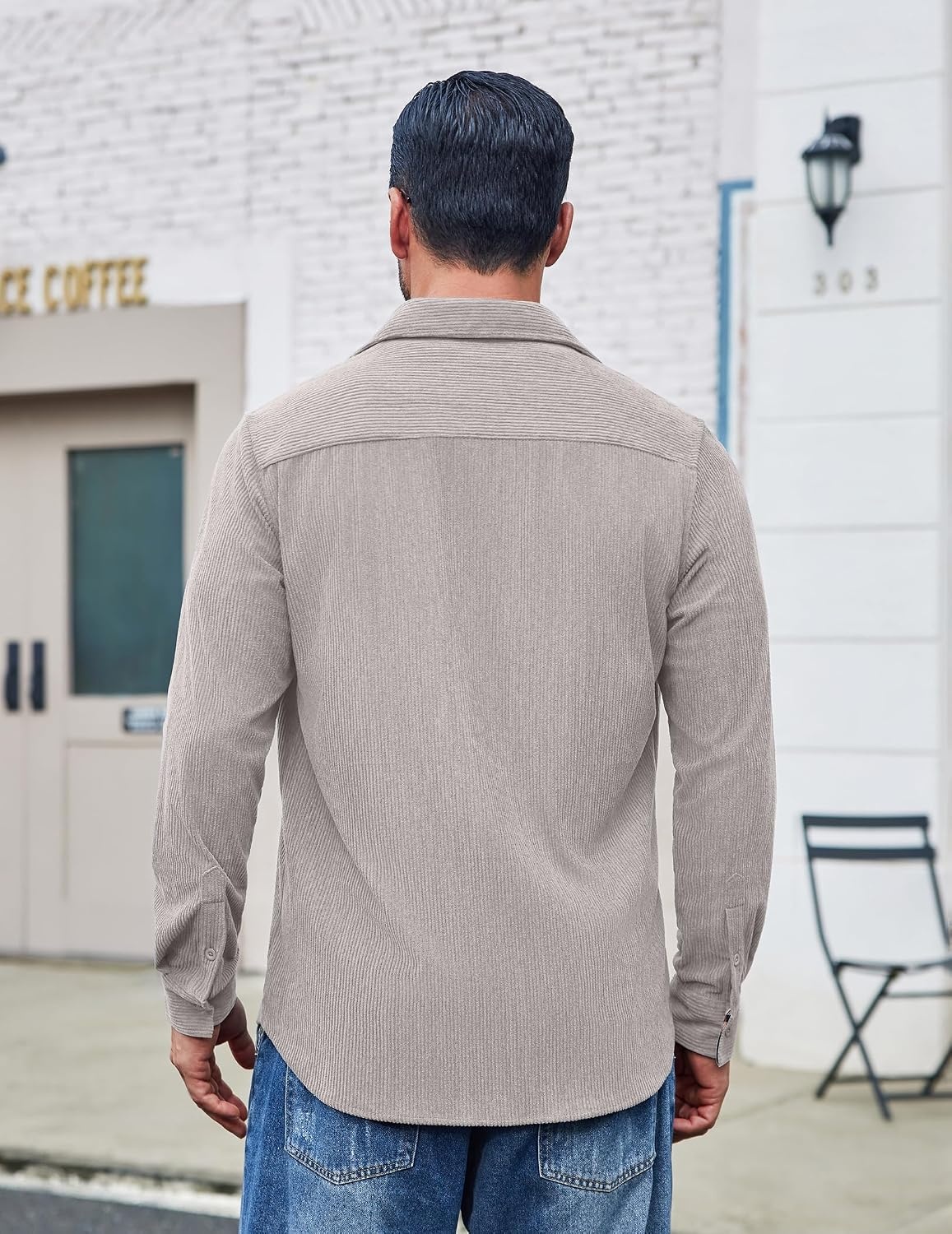 image:imageCOOFANDY Mens Button Down Shirt Long Sleeve Casual Corduroy Untucked Shirt Jacket with PocketLight Grey