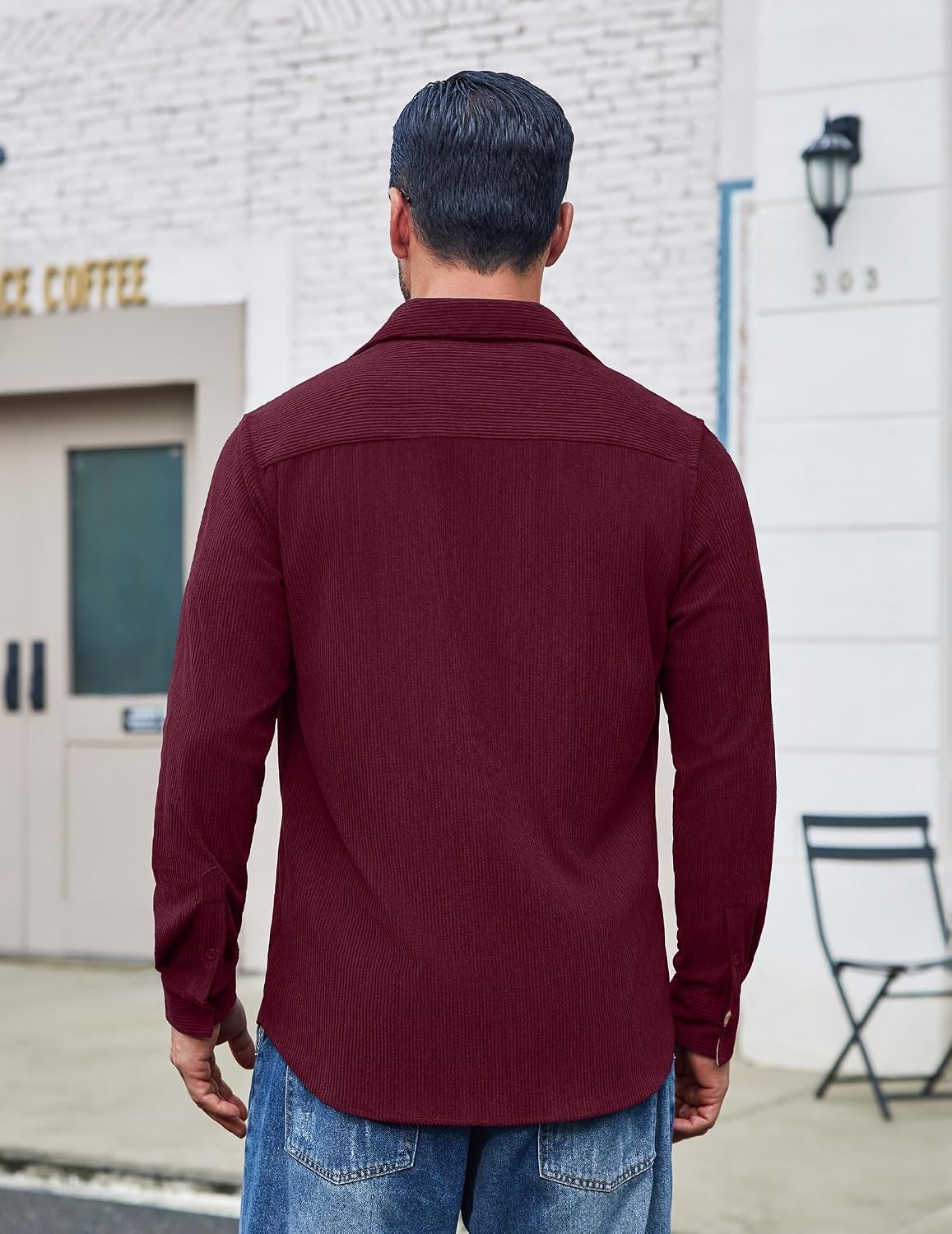 image:imageCOOFANDY Mens Button Down Shirt Long Sleeve Casual Corduroy Untucked Shirt Jacket with PocketRed
