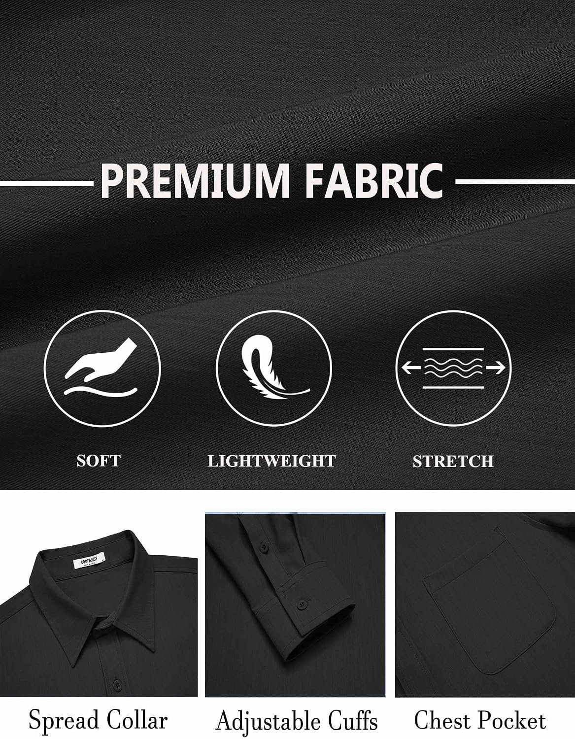 image:imageCOOFANDY Mens Dress Shirts Untucked Long Sleeve Button Down Denim Shirt Stretch Business Casual ShirtsBlack