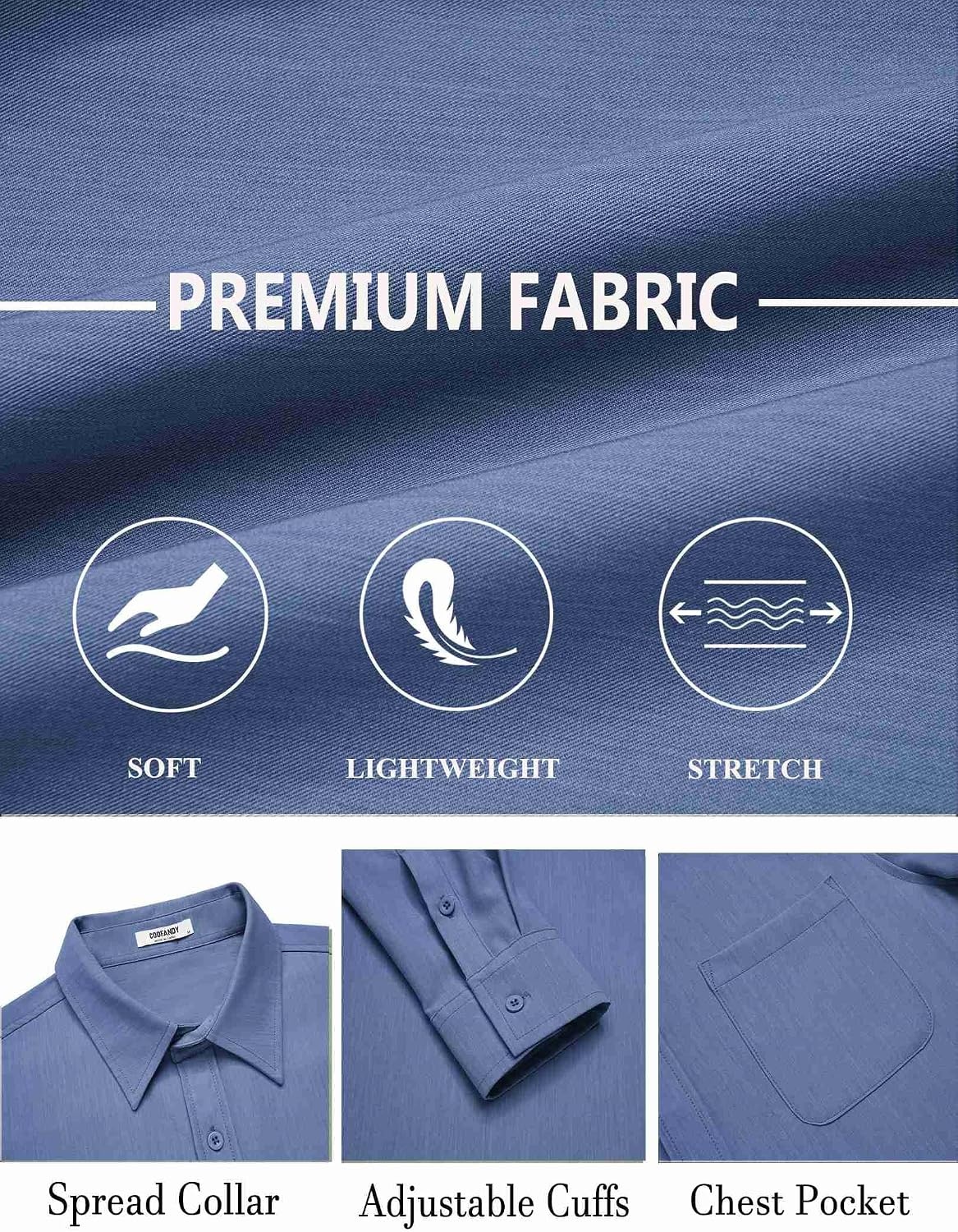 image:imageCOOFANDY Mens Dress Shirts Untucked Long Sleeve Button Down Denim Shirt Stretch Business Casual ShirtsNavy Blue