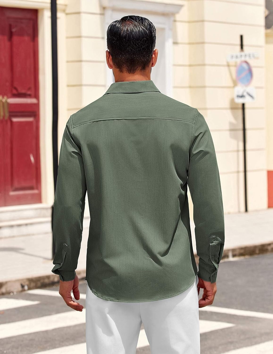 image:imageCOOFANDY Mens Dress Shirts Untucked Long Sleeve Button Down Denim Shirt Stretch Business Casual ShirtsOlive Green
