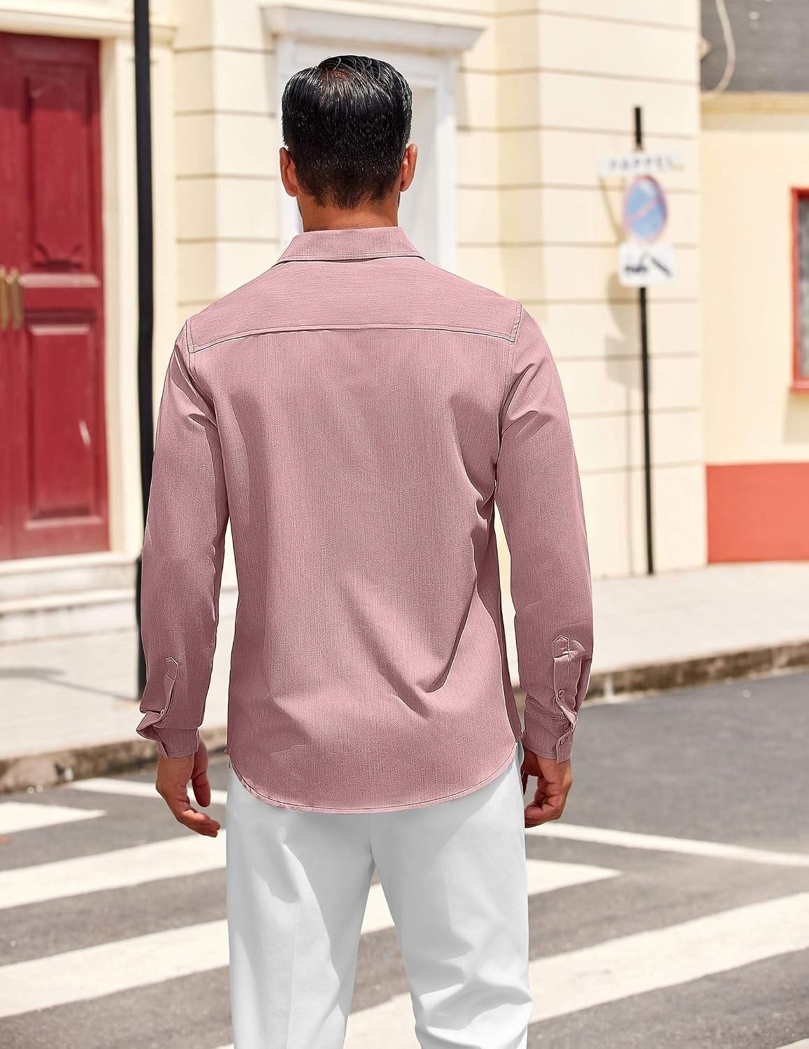 image:imageCOOFANDY Mens Dress Shirts Untucked Long Sleeve Button Down Denim Shirt Stretch Business Casual ShirtsPink