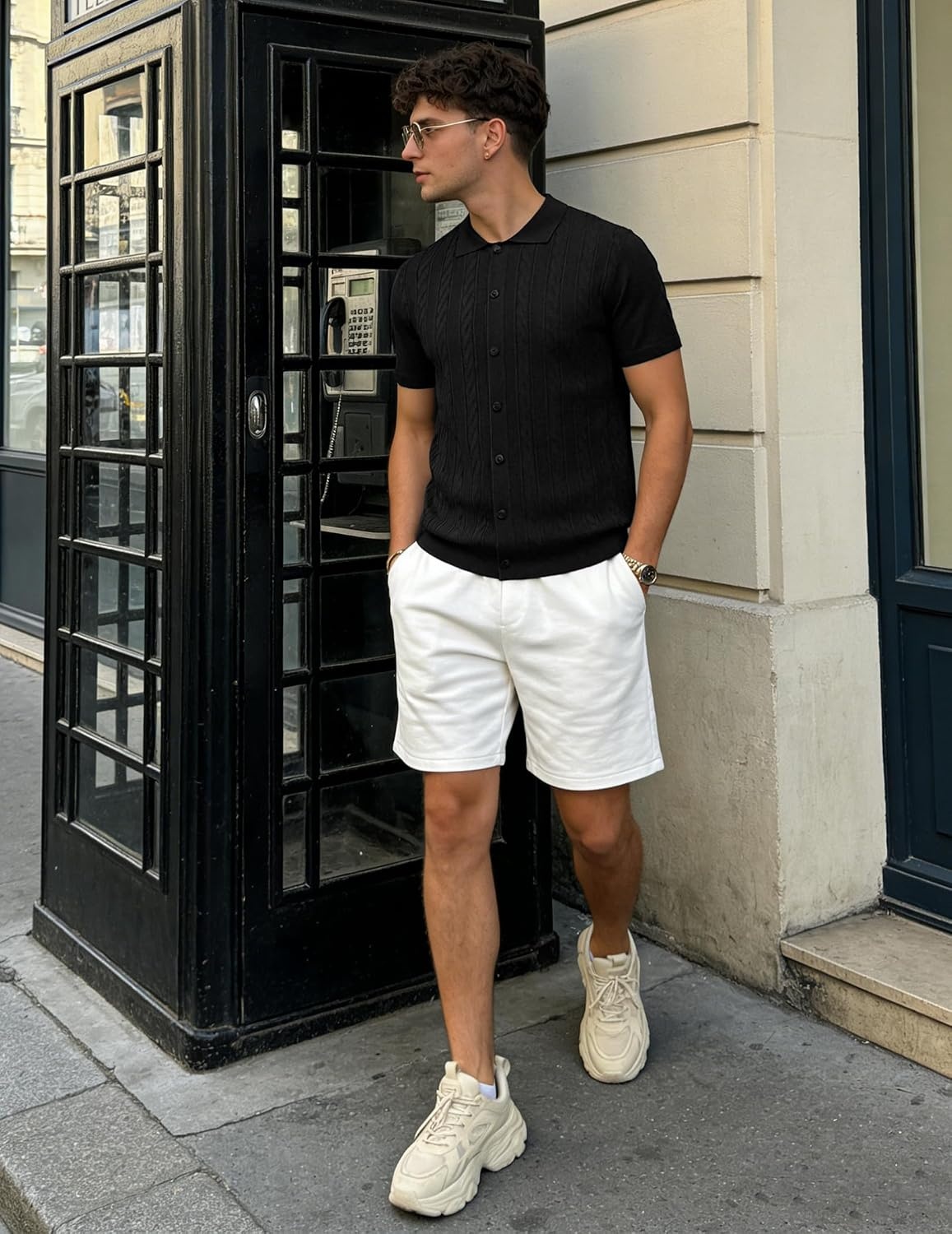 image:imageCOOFANDY Mens Knit Button Down Shirts Short Sleeve Polo Shirt Casual Vintage Summer Beach ShirtsBlack