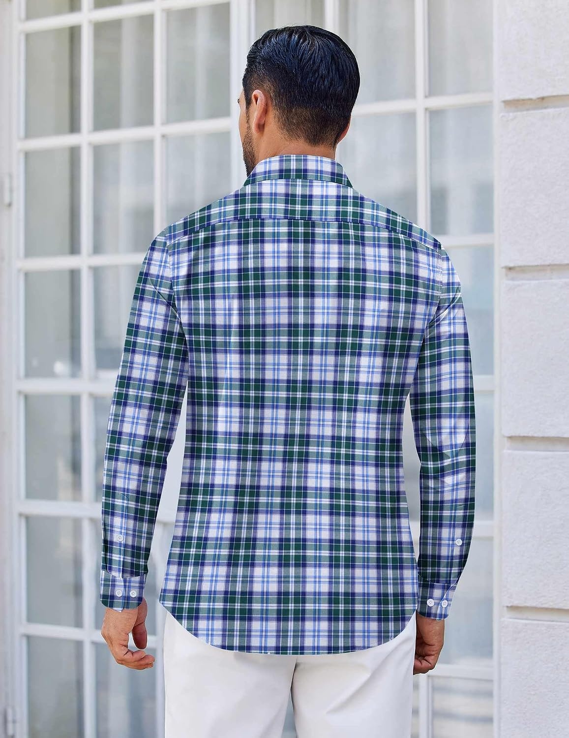 image:imageCOOFANDY Mens Wrinkle Free Plaid Dress Shirt Long Sleeve Button Down Shirt01blue Green Plaid
