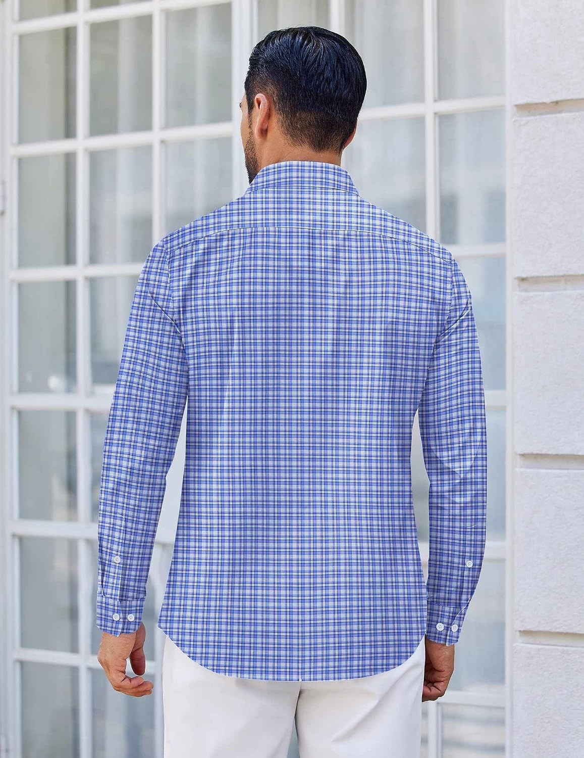 image:imageCOOFANDY Mens Wrinkle Free Plaid Dress Shirt Long Sleeve Button Down Shirt01blue White Plaid