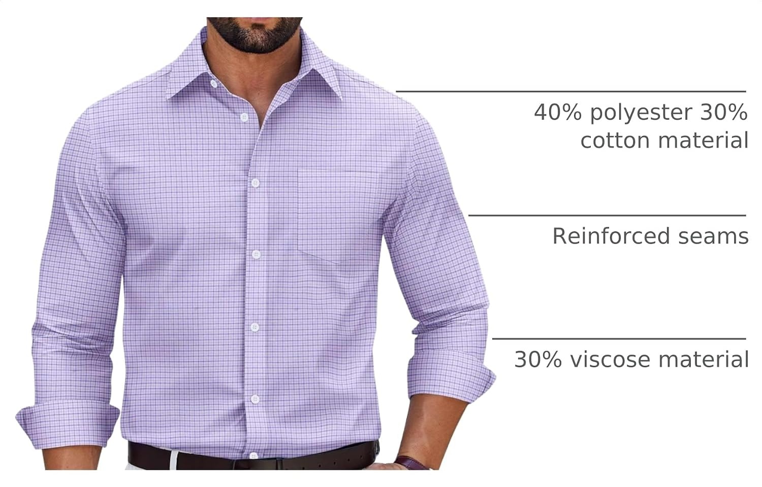 image:imageCOOFANDY Mens Wrinkle Free Plaid Dress Shirt Long Sleeve Button Down Shirt03light Purple Plaid
