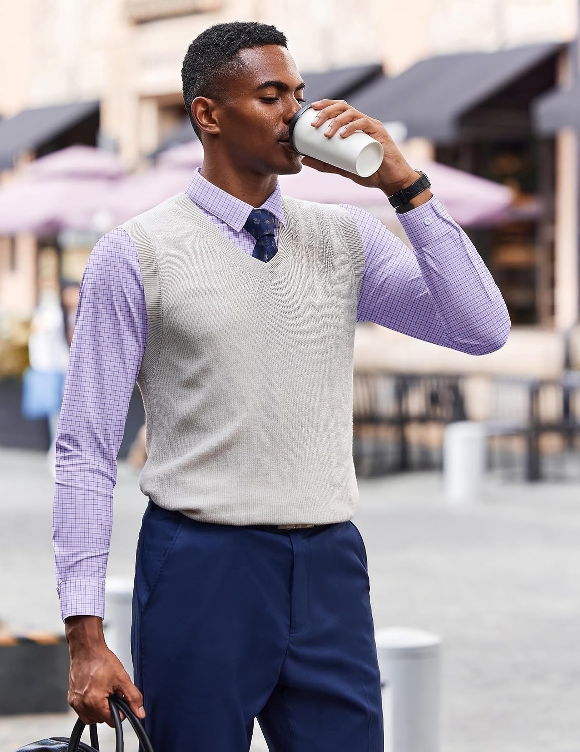 image:imageCOOFANDY Mens Wrinkle Free Plaid Dress Shirt Long Sleeve Button Down Shirt03light Purple Plaid