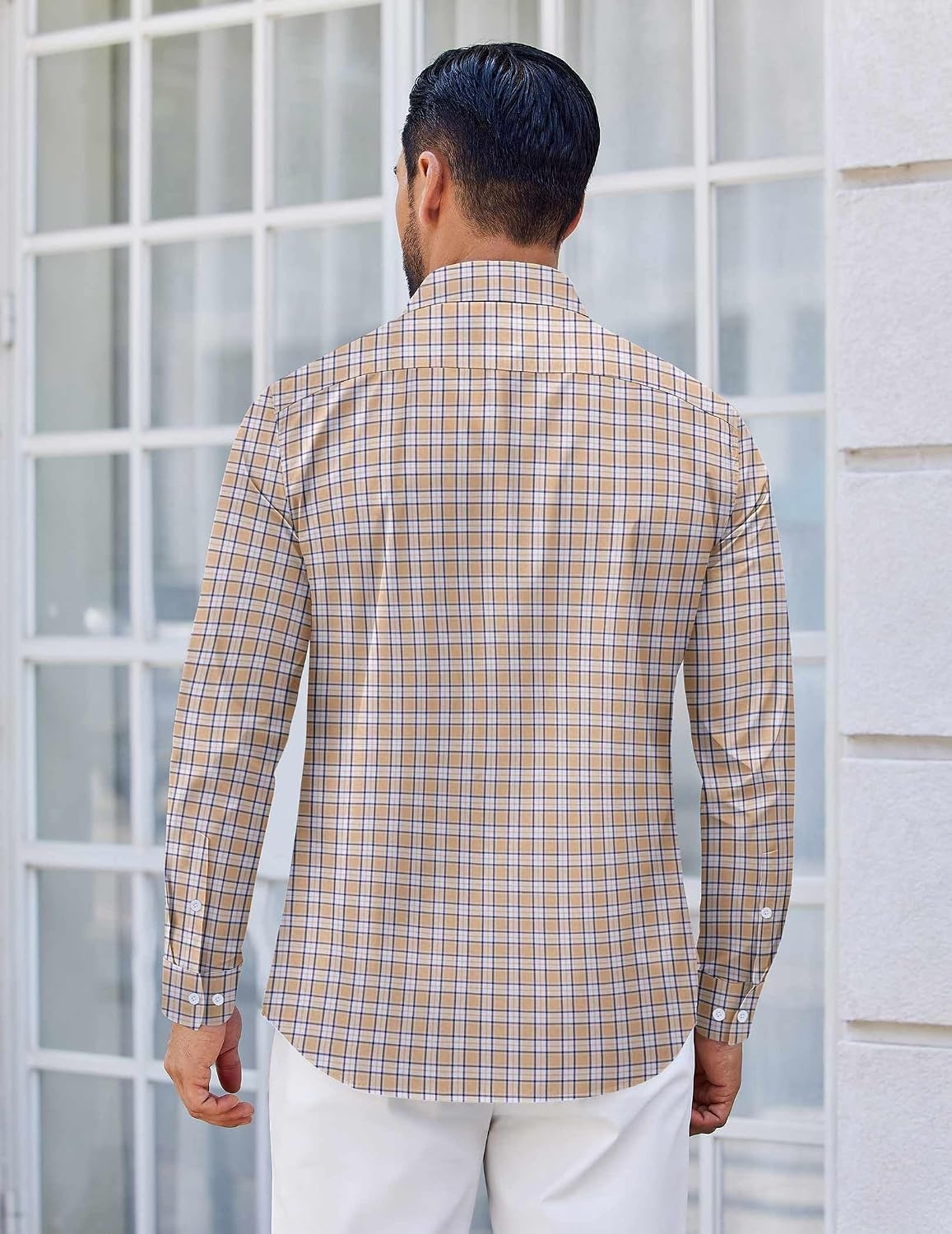 image:imageCOOFANDY Mens Wrinkle Free Plaid Dress Shirt Long Sleeve Button Down Shirt04khaki Plaid