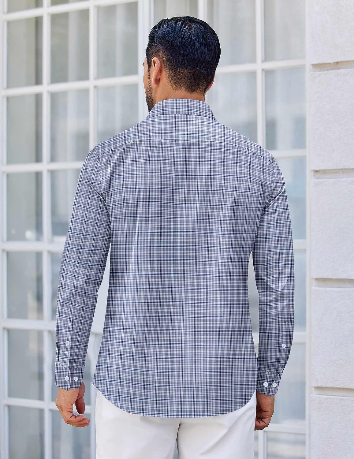 image:imageCOOFANDY Mens Wrinkle Free Plaid Dress Shirt Long Sleeve Button Down Shirt05grey White Plaid