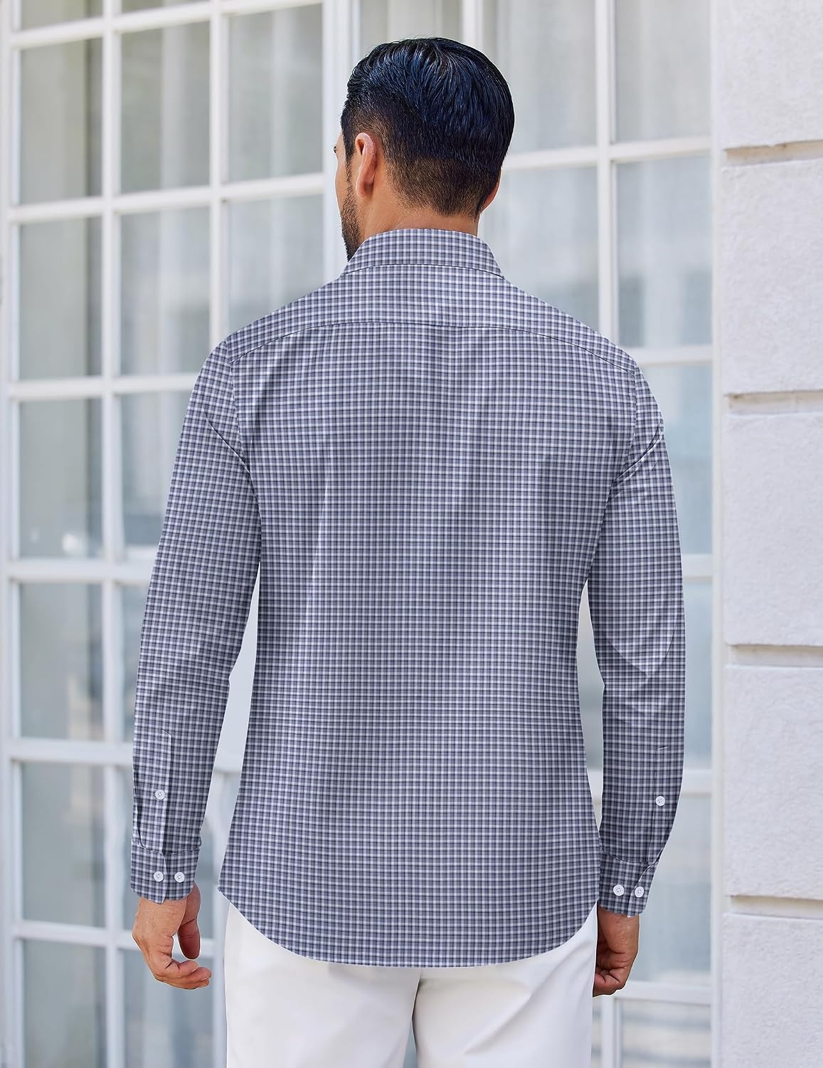 image:imageCOOFANDY Mens Wrinkle Free Plaid Dress Shirt Long Sleeve Button Down Shirt06black Grey Plaid