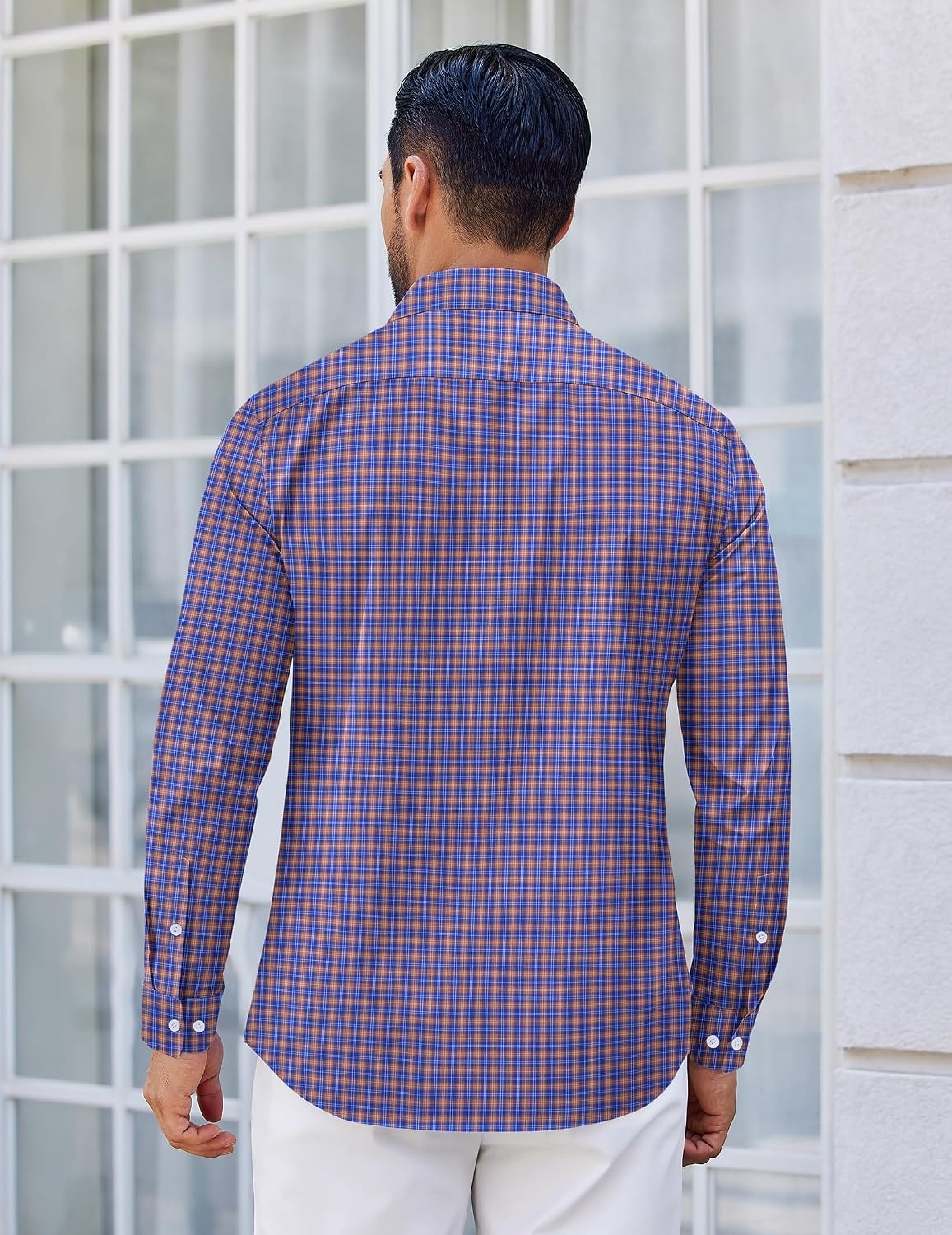 image:imageCOOFANDY Mens Wrinkle Free Plaid Dress Shirt Long Sleeve Button Down Shirt09blue Khaki Plaid