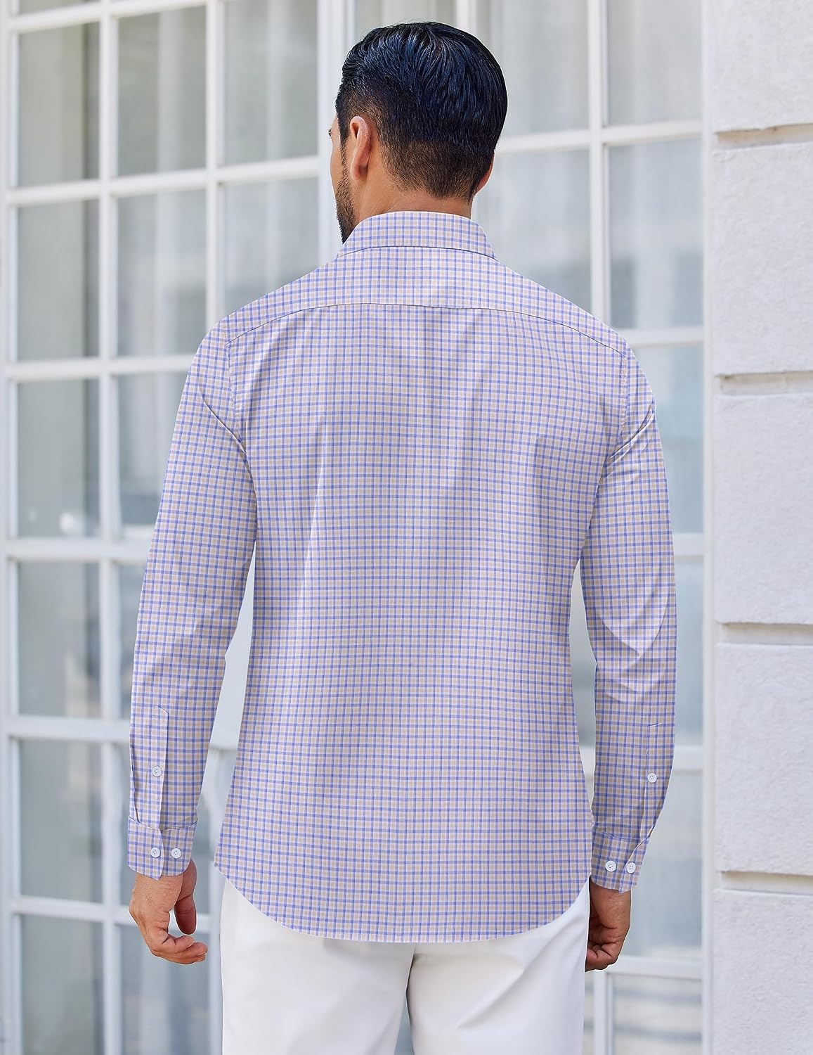 image:imageCOOFANDY Mens Wrinkle Free Plaid Dress Shirt Long Sleeve Button Down Shirt11light Blue Khaki Plaid