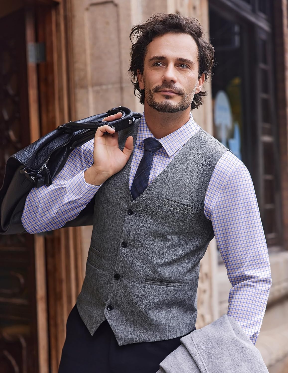 image:imageCOOFANDY Mens Wrinkle Free Plaid Dress Shirt Long Sleeve Button Down Shirt11light Blue Khaki Plaid