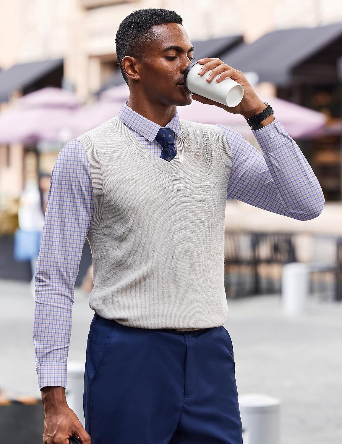 image:imageCOOFANDY Mens Wrinkle Free Plaid Dress Shirt Long Sleeve Button Down Shirt11light Blue Khaki Plaid