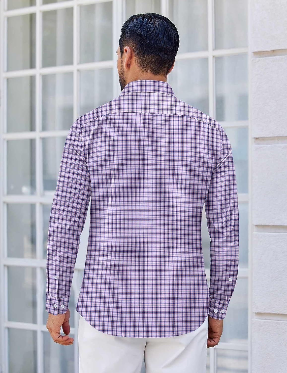 image:imageCOOFANDY Mens Wrinkle Free Plaid Dress Shirt Long Sleeve Button Down Shirt12white Red Plaid