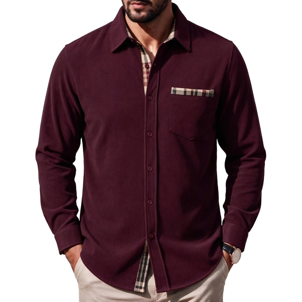 image:imageCOOFANDY Mens Button Down Shirt Long Sleeve Casual Corduroy Untucked Shirt Jacket with PocketRed
