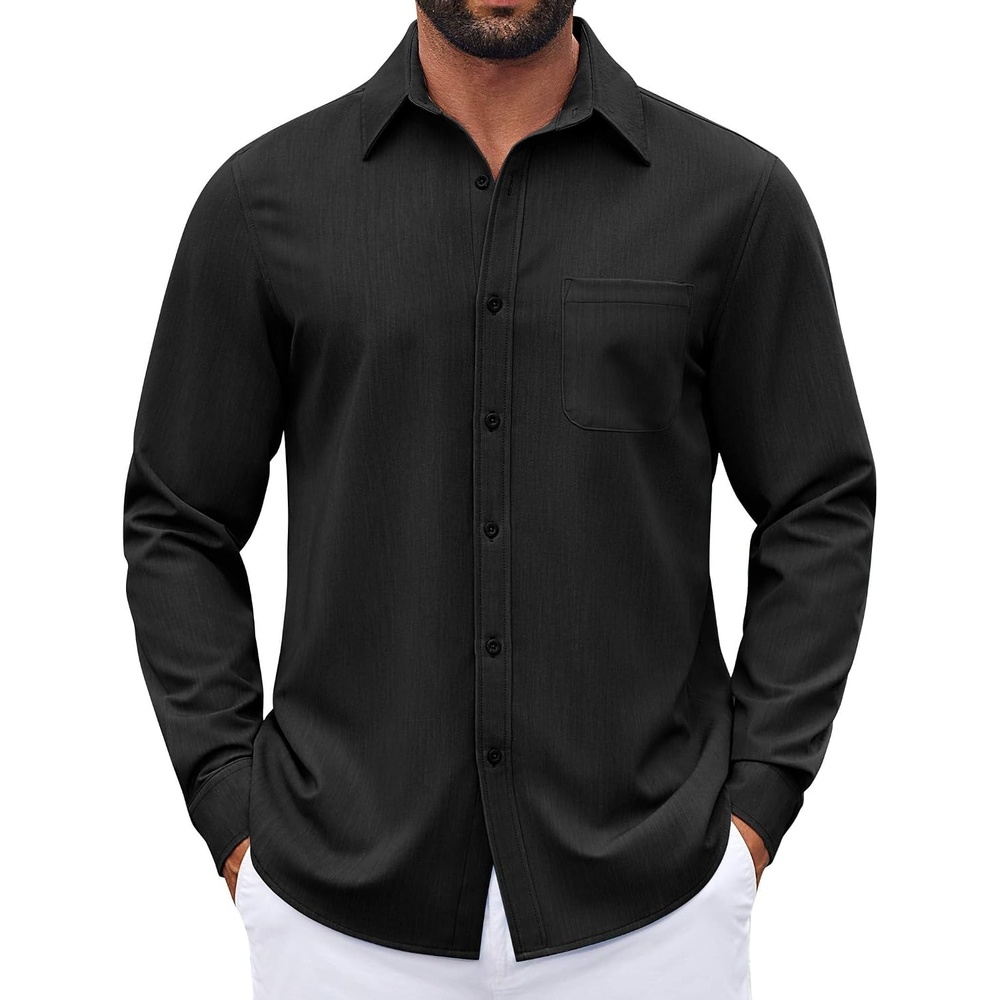 image:imageCOOFANDY Mens Dress Shirts Untucked Long Sleeve Button Down Denim Shirt Stretch Business Casual ShirtsBlack