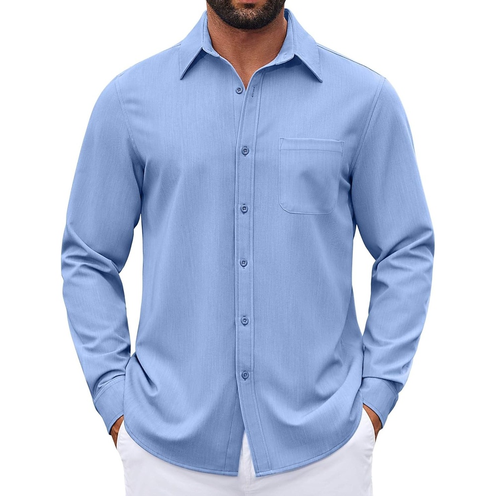 image:imageCOOFANDY Mens Dress Shirts Untucked Long Sleeve Button Down Denim Shirt Stretch Business Casual ShirtsBlue