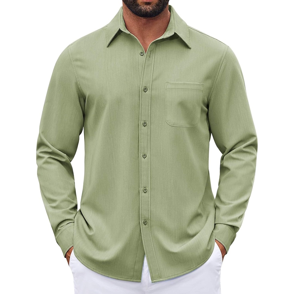 image:imageCOOFANDY Mens Dress Shirts Untucked Long Sleeve Button Down Denim Shirt Stretch Business Casual ShirtsLight Green