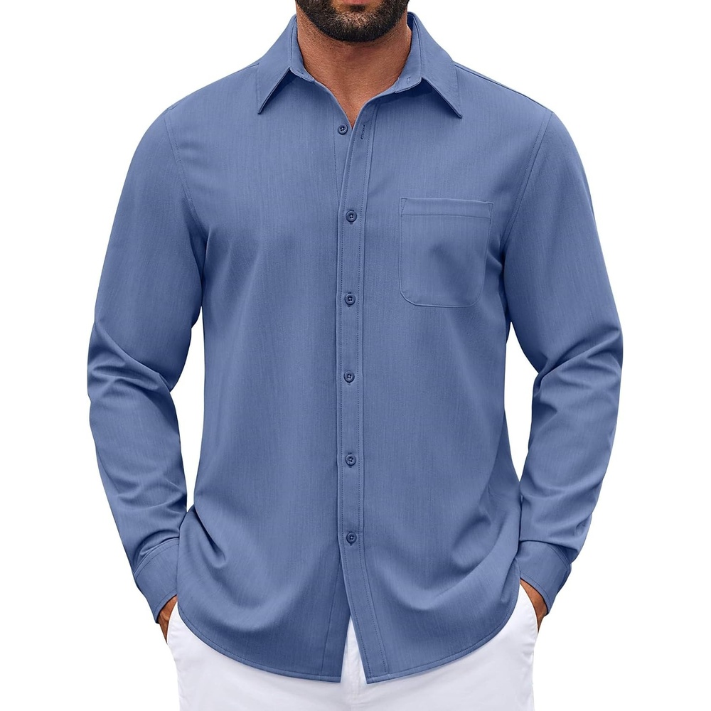 image:imageCOOFANDY Mens Dress Shirts Untucked Long Sleeve Button Down Denim Shirt Stretch Business Casual ShirtsNavy Blue