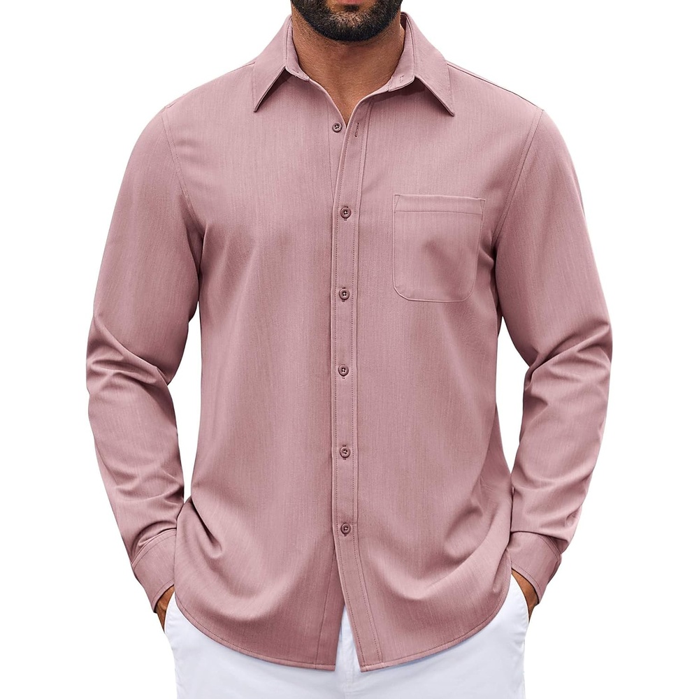 image:imageCOOFANDY Mens Dress Shirts Untucked Long Sleeve Button Down Denim Shirt Stretch Business Casual ShirtsPink