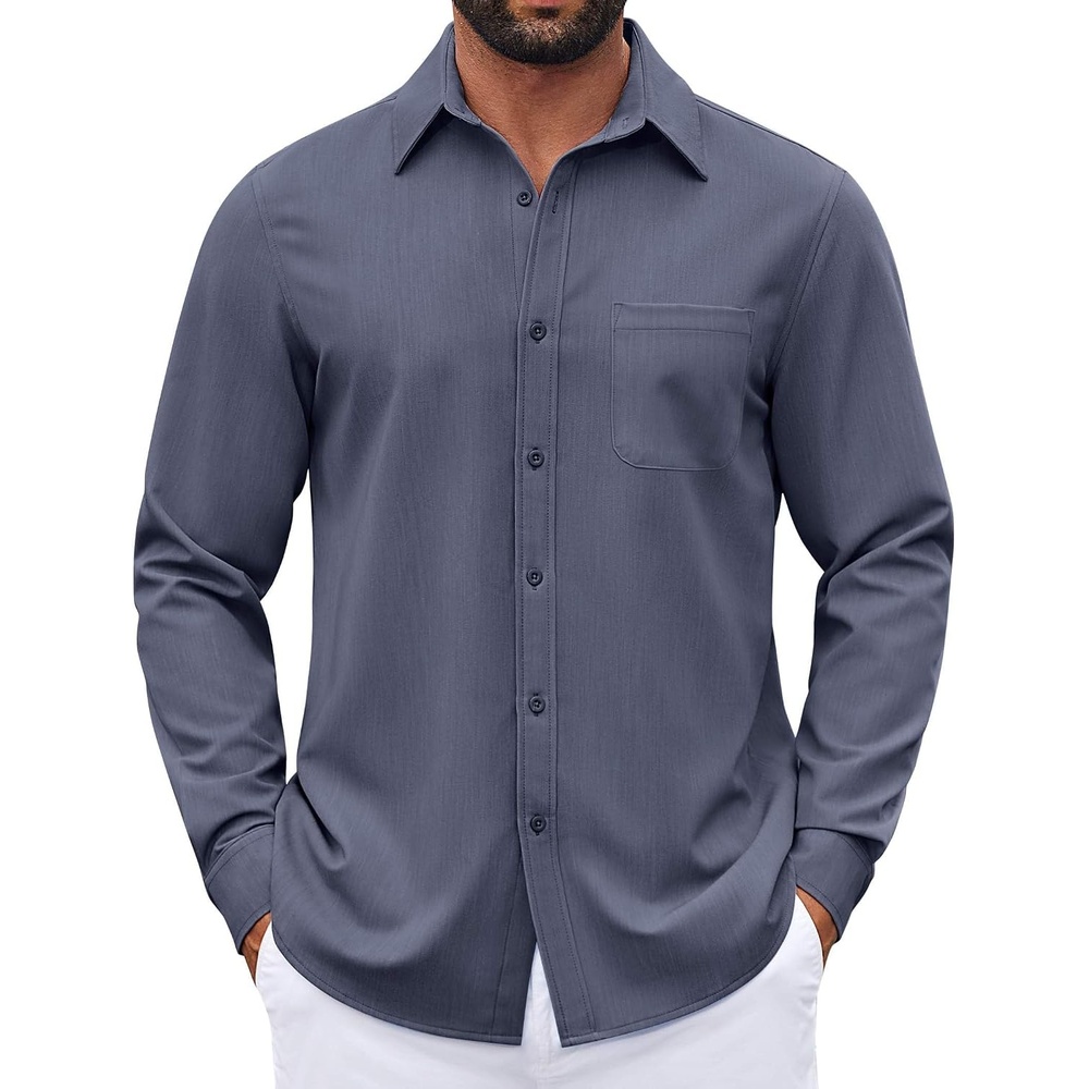 image:imageCOOFANDY Mens Dress Shirts Untucked Long Sleeve Button Down Denim Shirt Stretch Business Casual ShirtsStone Blue