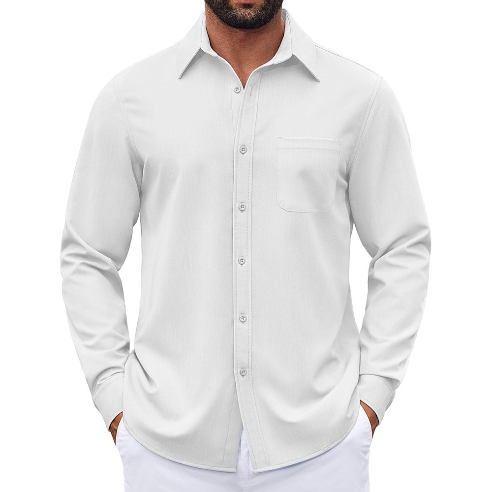image:imageCOOFANDY Mens Dress Shirts Untucked Long Sleeve Button Down Denim Shirt Stretch Business Casual ShirtsWhite
