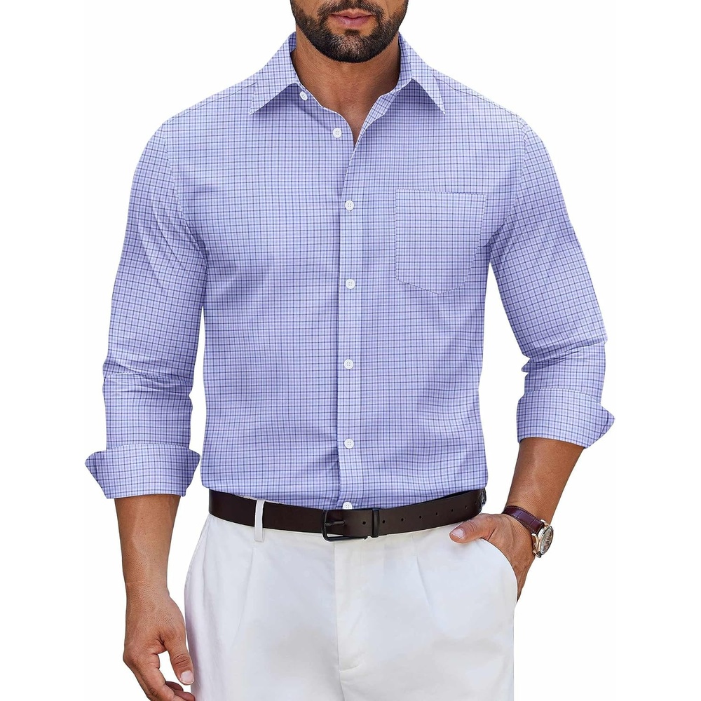 image:imageCOOFANDY Mens Wrinkle Free Plaid Dress Shirt Long Sleeve Button Down Shirt02blue Plaid