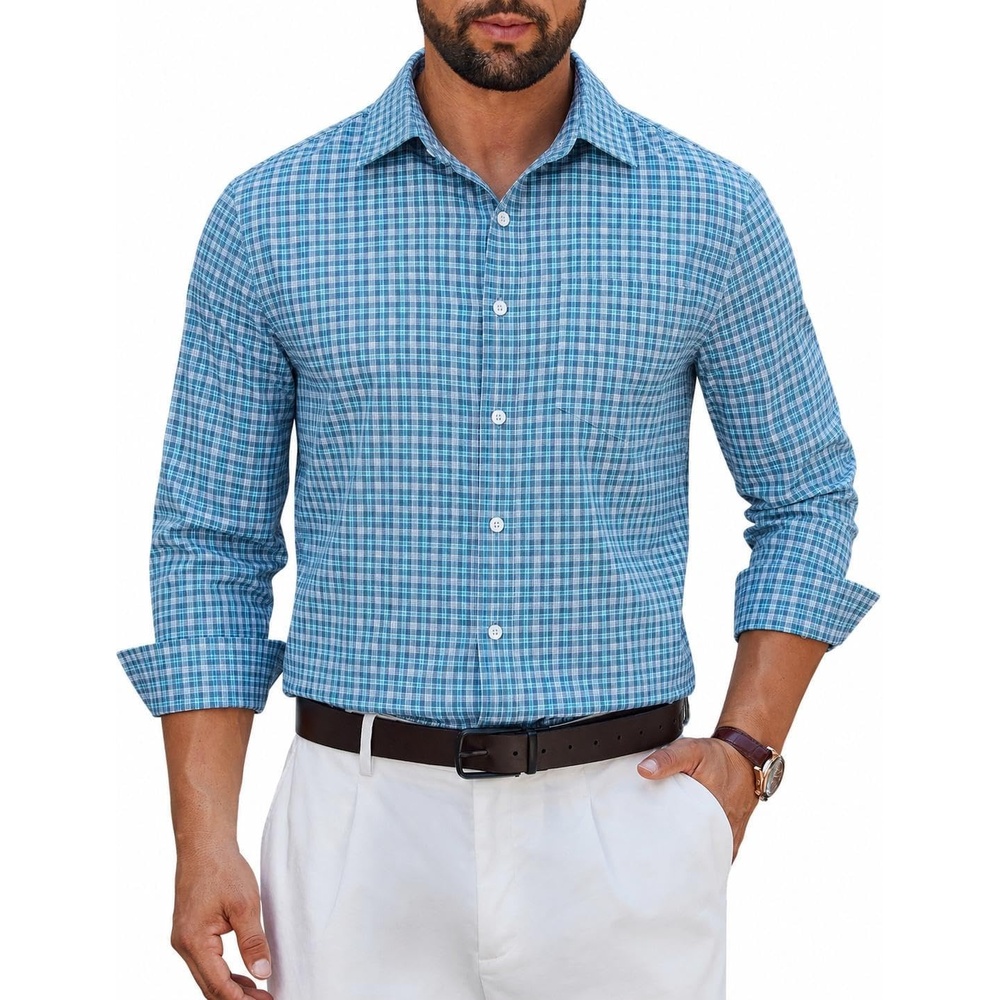 image:imageCOOFANDY Mens Wrinkle Free Plaid Dress Shirt Long Sleeve Button Down Shirt21deep Grey Plaid